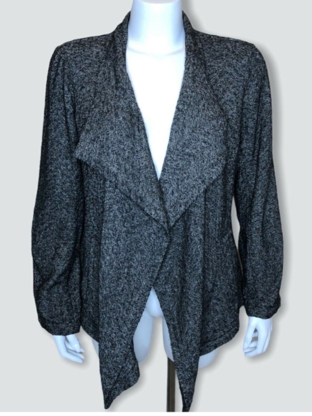 Eileen Fisher Black/Gray Marled Open Front Jacket, Size XSmall